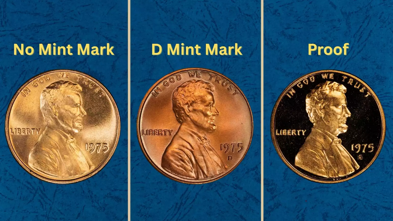 Group of 1975 Lincoln cents showing range of preservation from worn circulated to brilliant red uncirculated